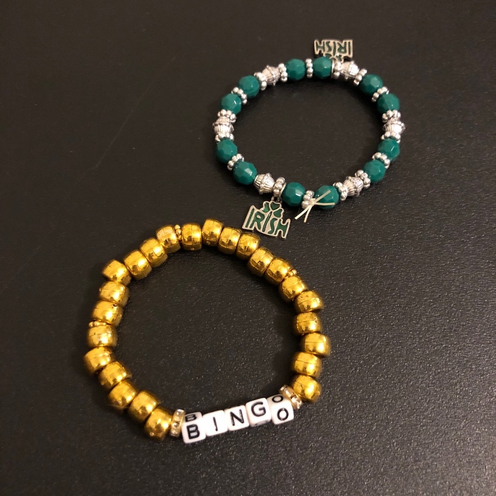 2 Beaded Lucky "BINGO" and “IRISH” Stretch Bracelets - Women Jewelry